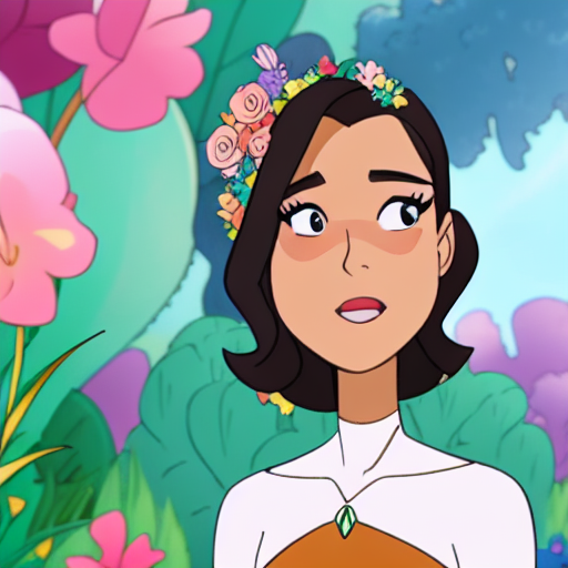 04956-1043884344-a beautiful photo of a woman (aubreyplazav1-7375_0.733) with big eyes walking through a forest with flowers, dwspop style.png